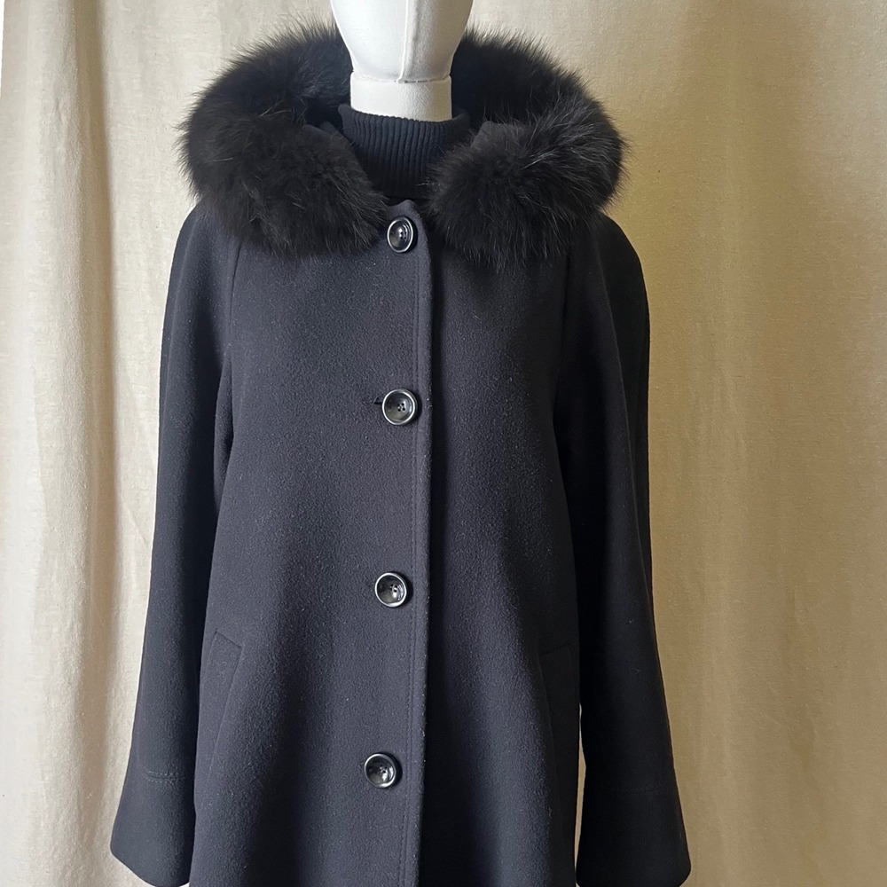 Forecaster Boston Black Wool Cashmere Fox Fur Hood Coat Sz 8 Long Maxi‎ - Picture 5 of 10